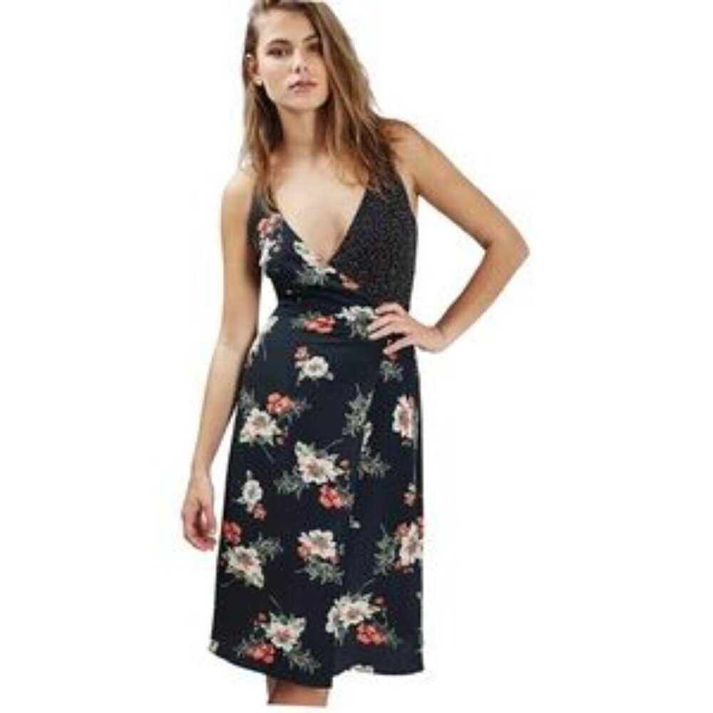 Topshop Floral Midi Dress Size 4 Strappy Open Back Summer Wedding Guest Dress